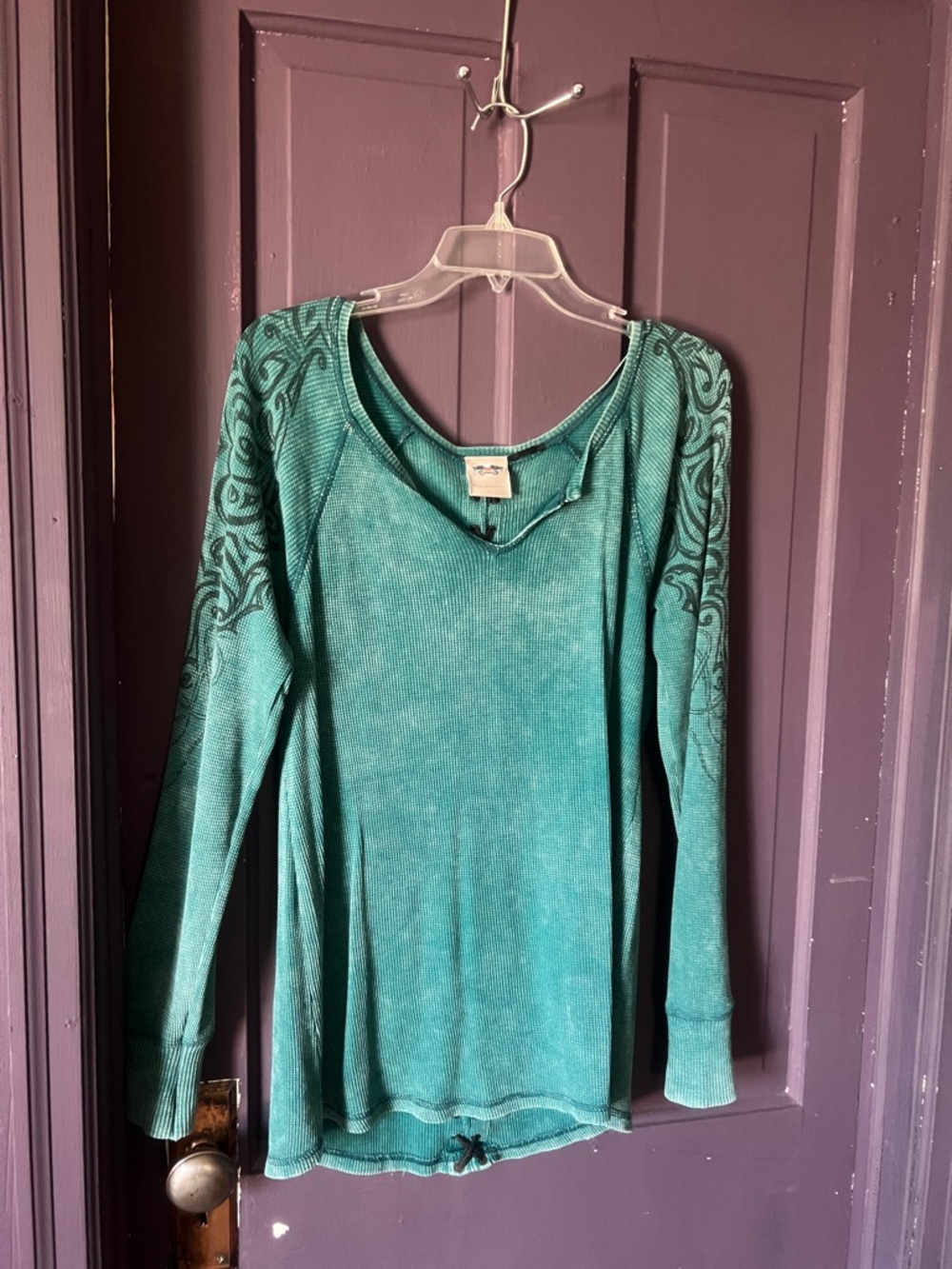 Harley-Davidson Teal Women's Long-Sleeve Top with Shoulder Print